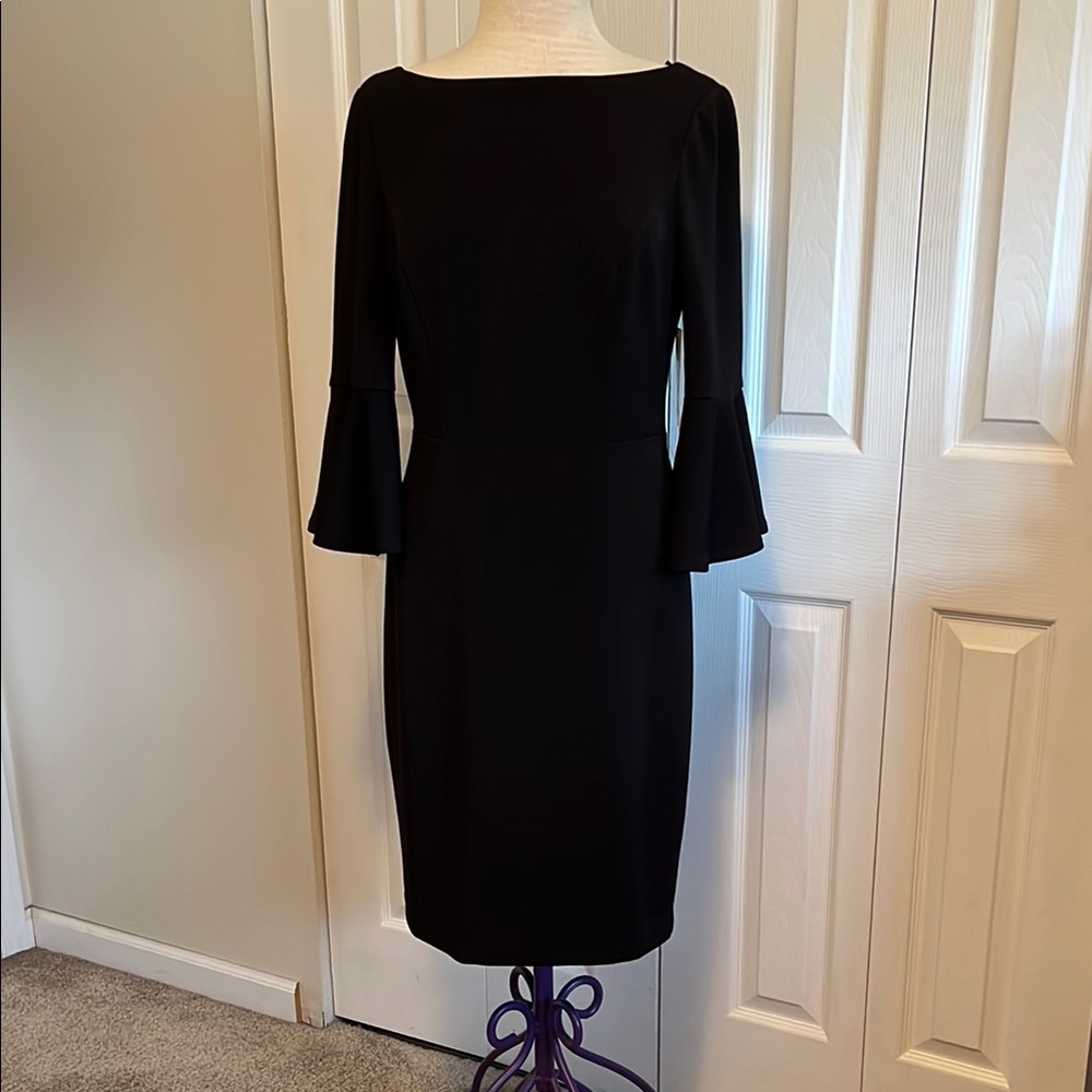 Women’s Harper Rose Bell Sleeve Bateau Neck Black Sheath Dress Size 10